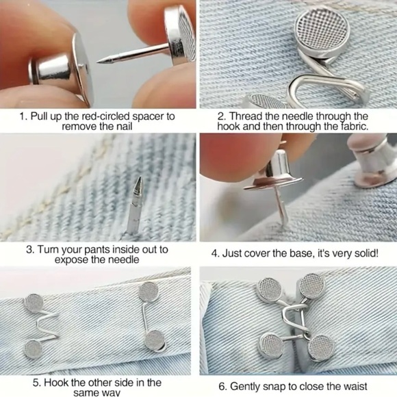 8pcs Adjustable Denim Waist Tighteners - Metal Button Pins - Picture 5 of 8